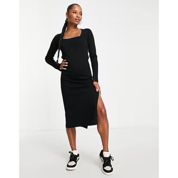 Asos Design Dresses & Skirts - ASOS DESIGN Women's Knitted Midi Dress with Square Neck Dress Size 6 In Black